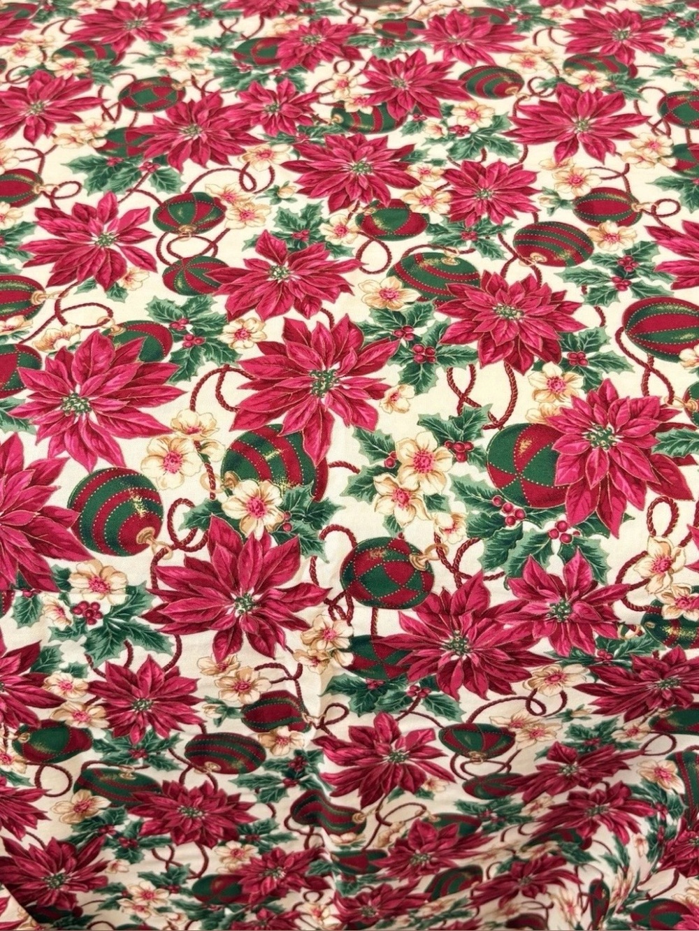 Vintage Cranston Christmas Fabric Burgundy Poinsettia Gold Metallic ~2+ yards